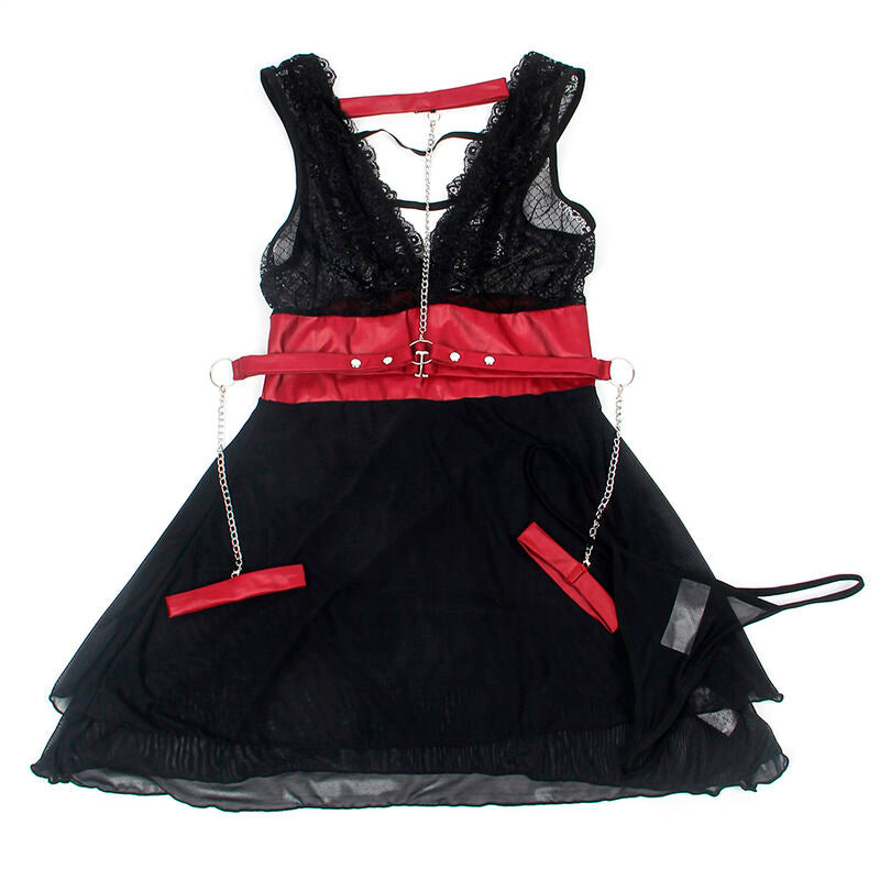 954420 schwarzes Bondage-Kleid aus Spitze s/m