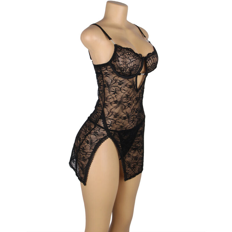 954185 schwarzes Babydoll mit verstellbaren Trägern und Spitze, S/M