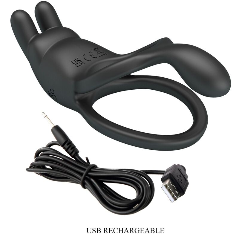Seth Doppelter vibrierender Rabbit-Ring 7 Vibrationen Schwarz