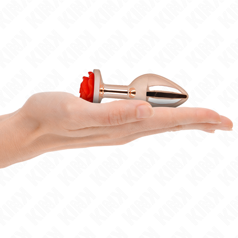 Roségoldener Analplug mit roter Rose m