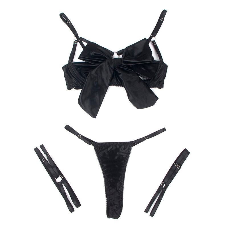 955199 verstellbares schwarzes Schleifen-BH-Set S/M