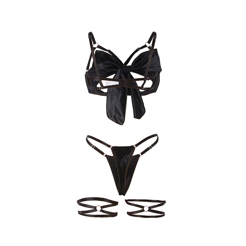 955199 verstellbares schwarzes Schleifen-BH-Set S/M