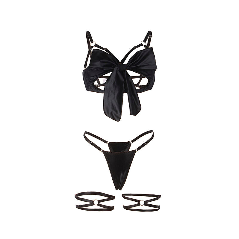 955205 verstellbares schwarzes Schleifen-BH-Set L/XL