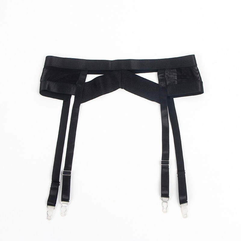 955243 schwarzes Bondage-BH-Set mit Strumpfband L/XL