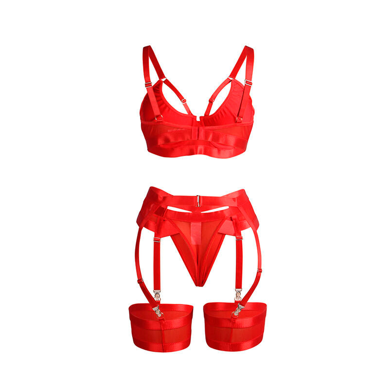 955250 rotes Bondage-BH-Set mit Strumpfbändern s/m