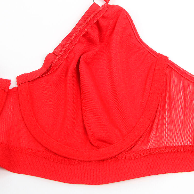 955250 rotes Bondage-BH-Set mit Strumpfbändern s/m