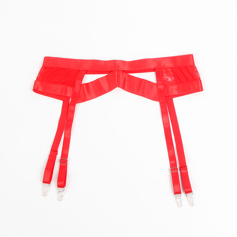 955267 rotes Bondage-BH-Set mit Strumpfband L/XL