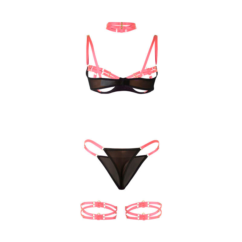 955304 BH-Set mit Halskette und Beindetails fluoreszierendes Pink L/XL