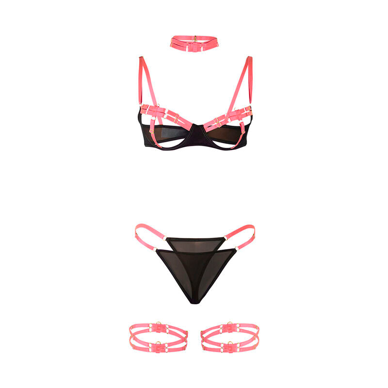 955304 BH-Set mit Halskette und Beindetails fluoreszierendes Pink L/XL