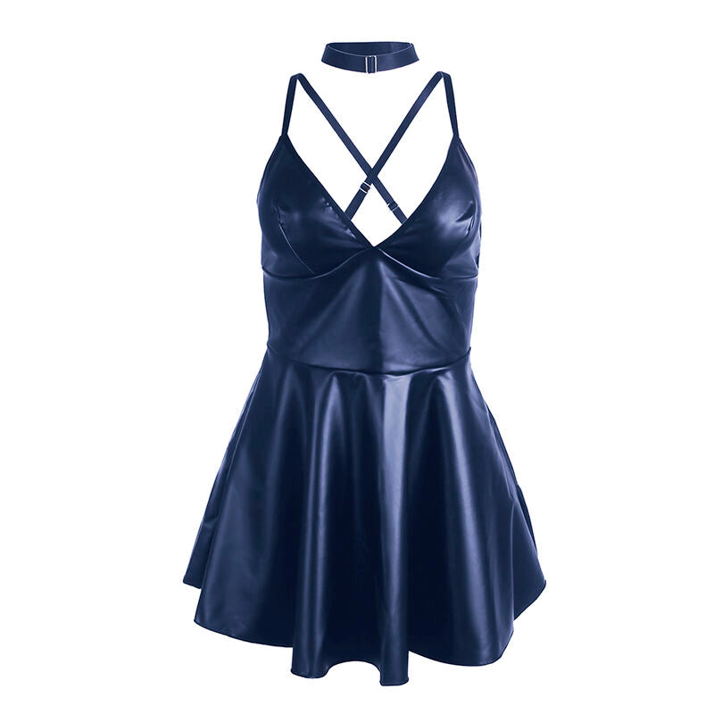 955410 blaues Lederträgerkleid s/m