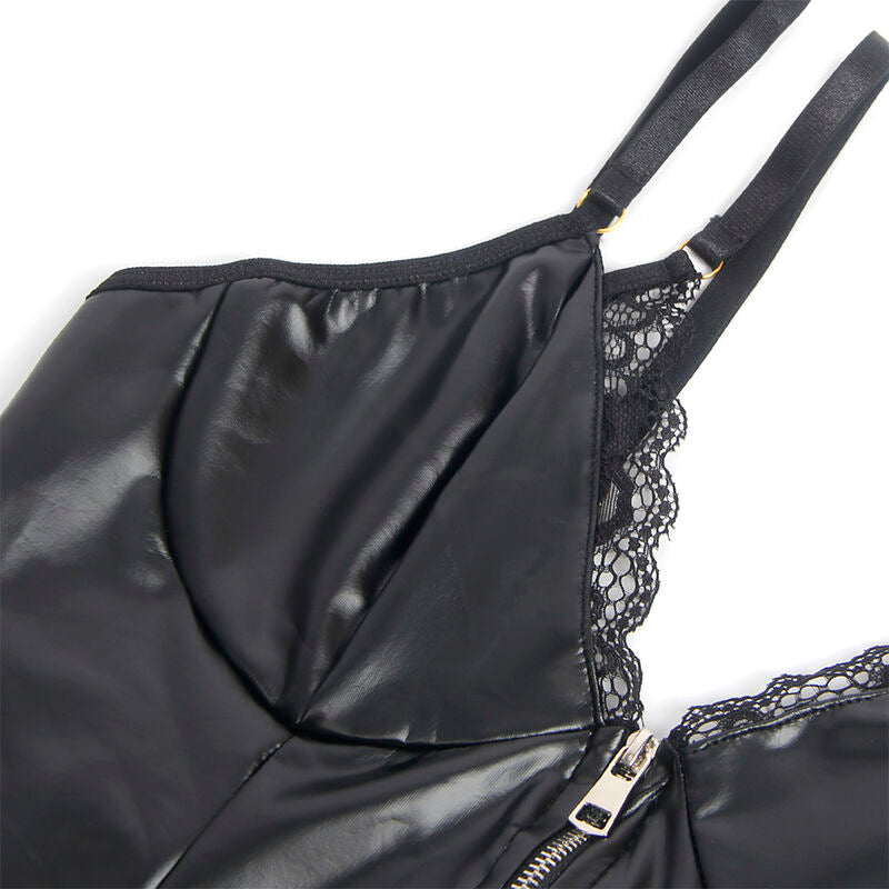 955465 schwarzer Leder-Reißverschluss-Body L/XL