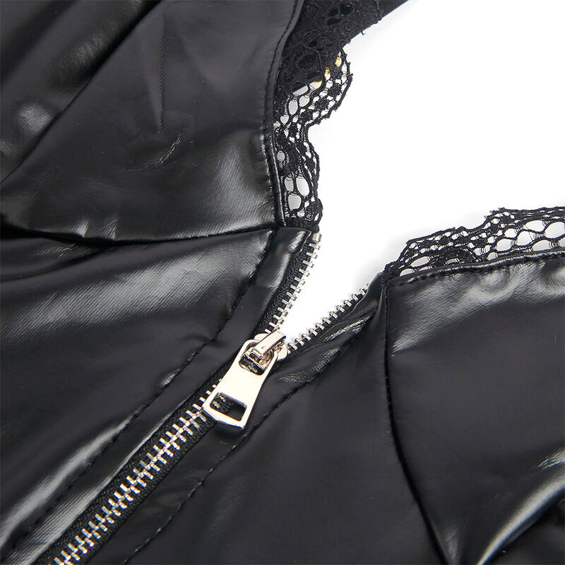 955465 schwarzer Leder-Reißverschluss-Body L/XL