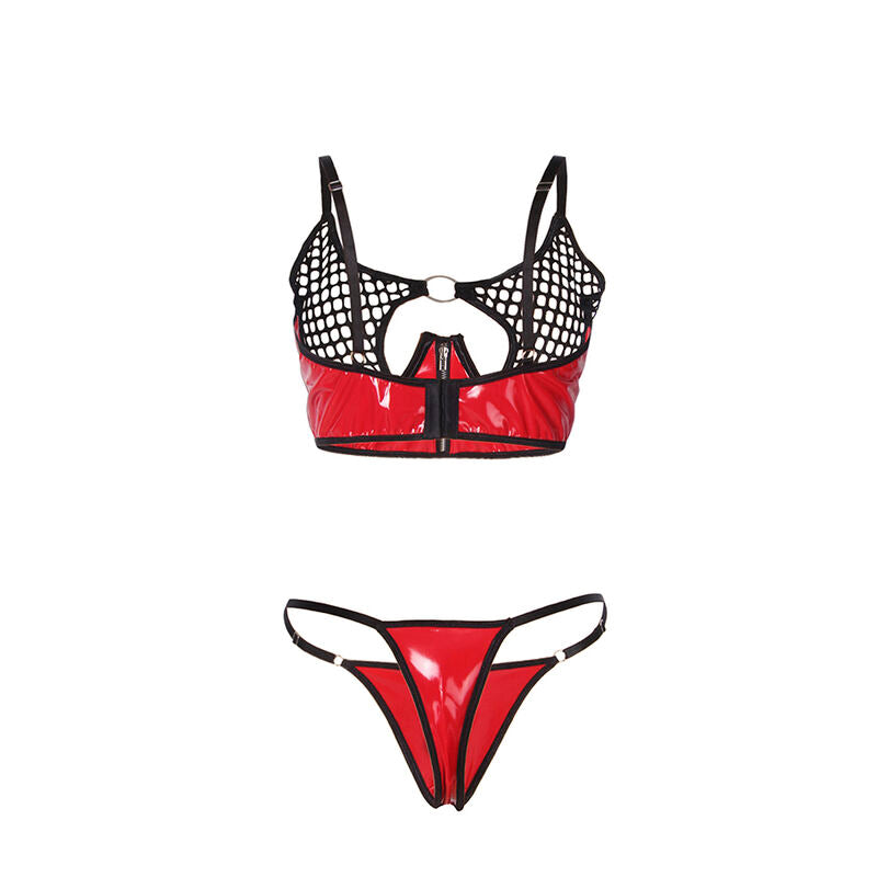 955533 rotes Lackleder Reißverschluss-BH-Set s/m