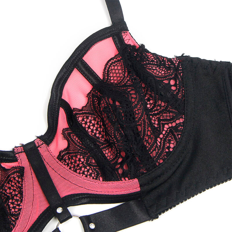 955588 rosa Lackleder-BH-Set mit Reißverschluss L/XL