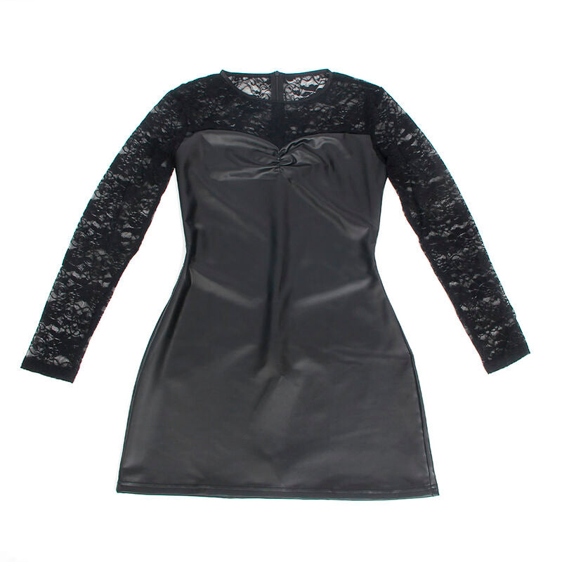 955595 Langarmkleid mit schwarzer Spitze s/m
