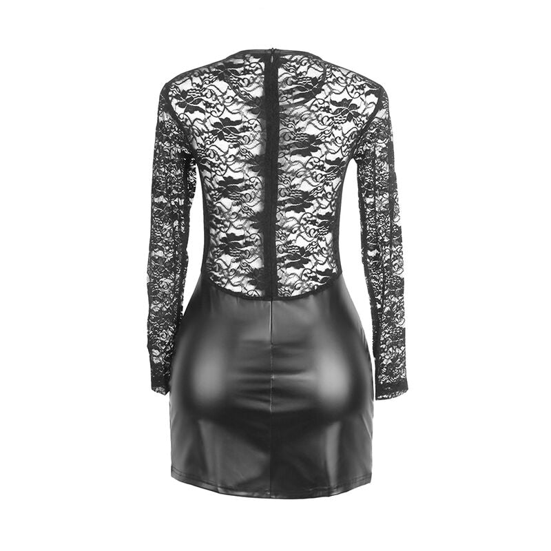 955601 Langarmkleid mit schwarzer Spitze L/XL