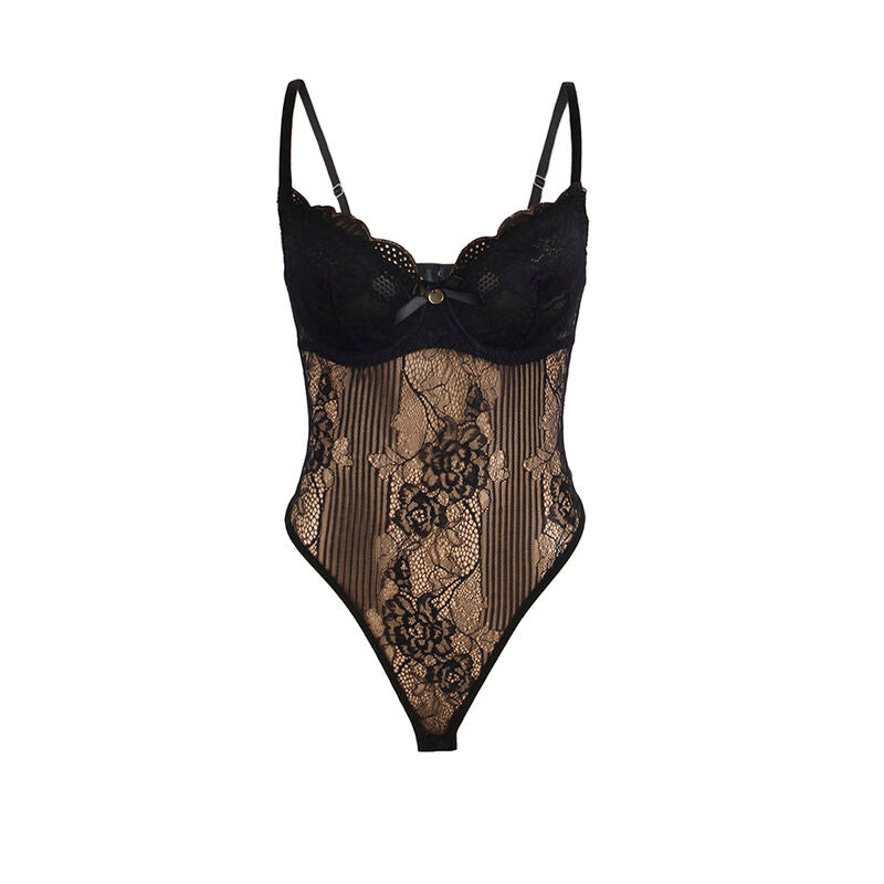 955625 Spitzenbody mit Po-Verschluss schwarz l/xl