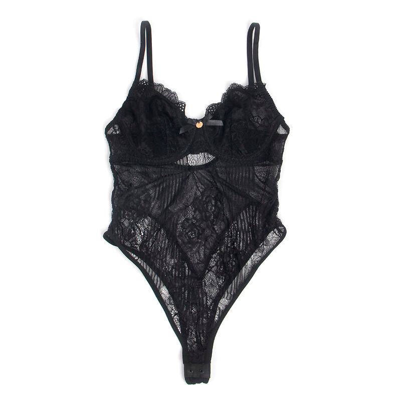955625 Spitzenbody mit Po-Verschluss schwarz l/xl