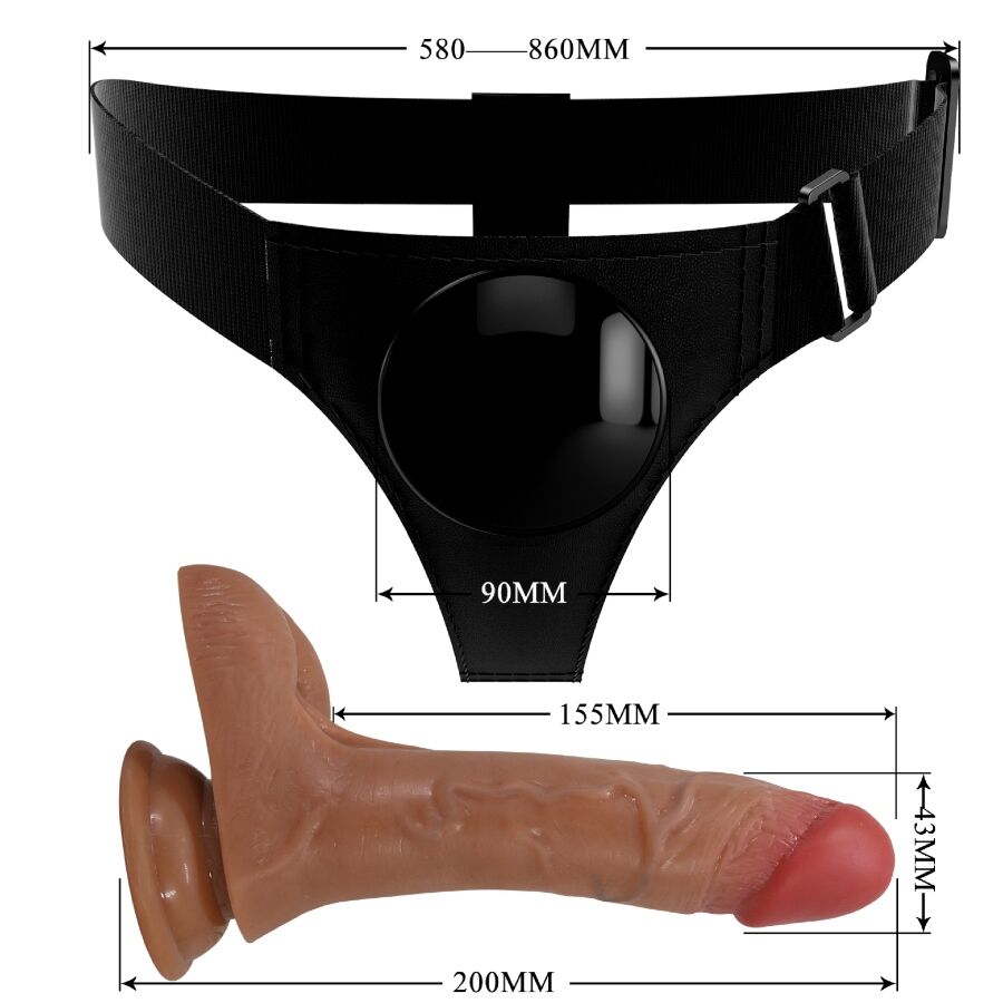 Universal-Harness-Slip mit vibrierendem und spritzendem Dildo 15,5 cm Mulato