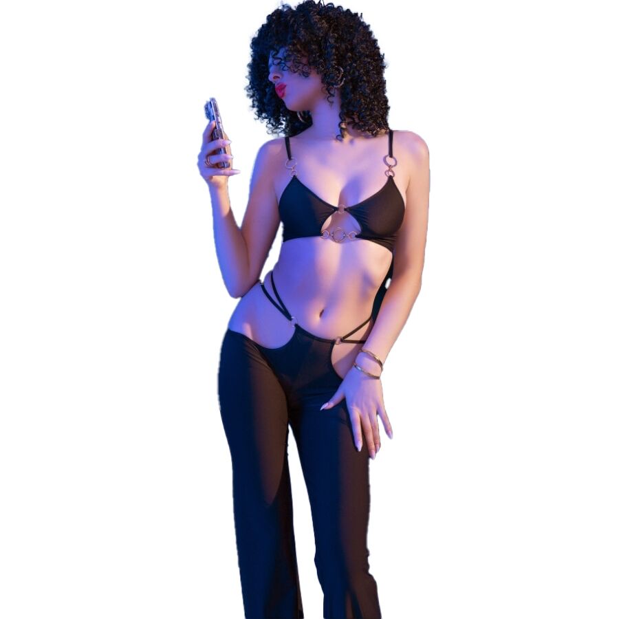 Cr 4851 Set Top schwarz und Leggings mit goldenen Ergänzungen