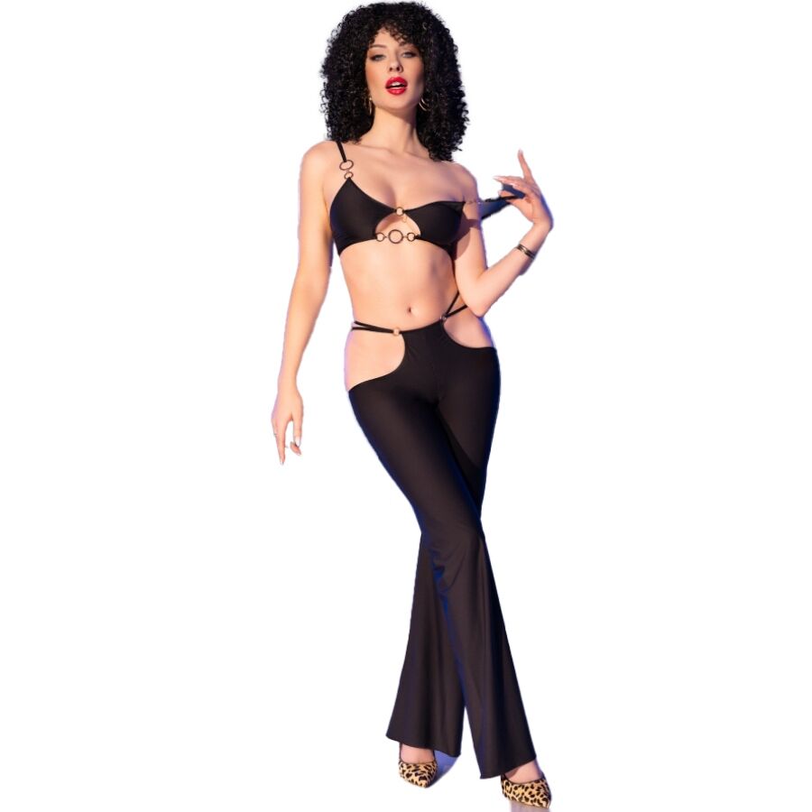 Cr 4851 Set Top schwarz und Leggings mit goldenen Ergänzungen