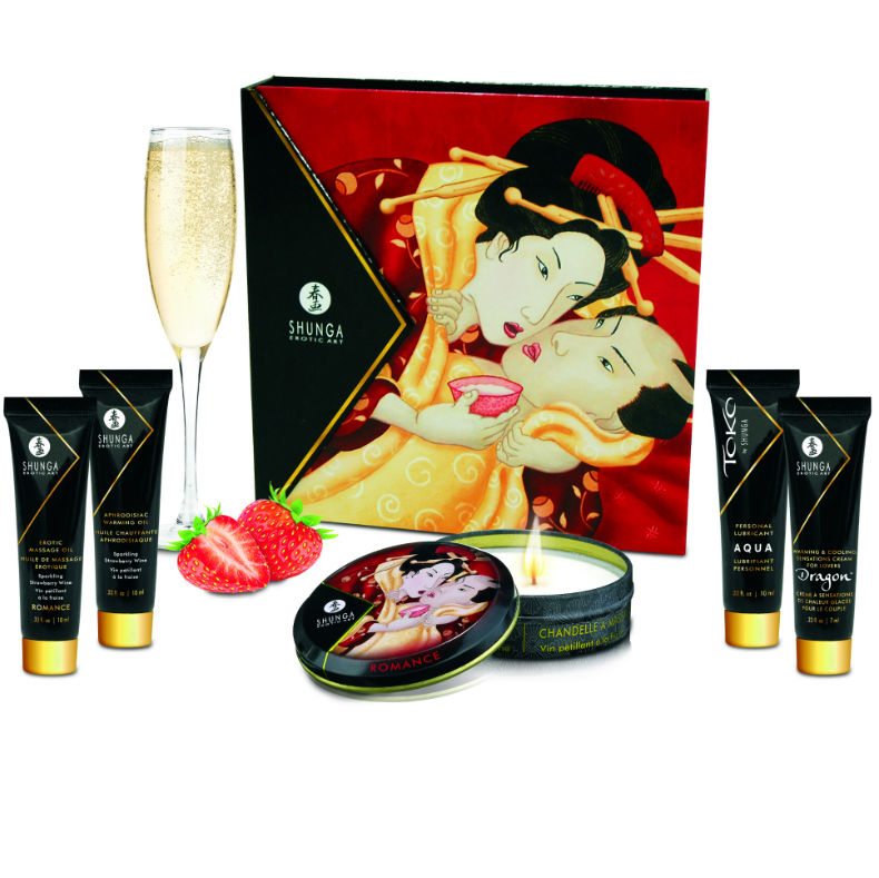 Geheimes Geisha-Set mit Erdbeeren und Cava