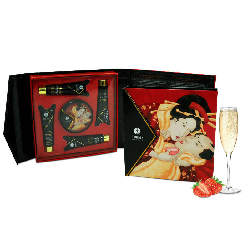 Geheimes Geisha-Set mit Erdbeeren und Cava