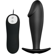 Penisförmiger Analplug aus Silikon mit 12 Vibrationsmodi, schwarz