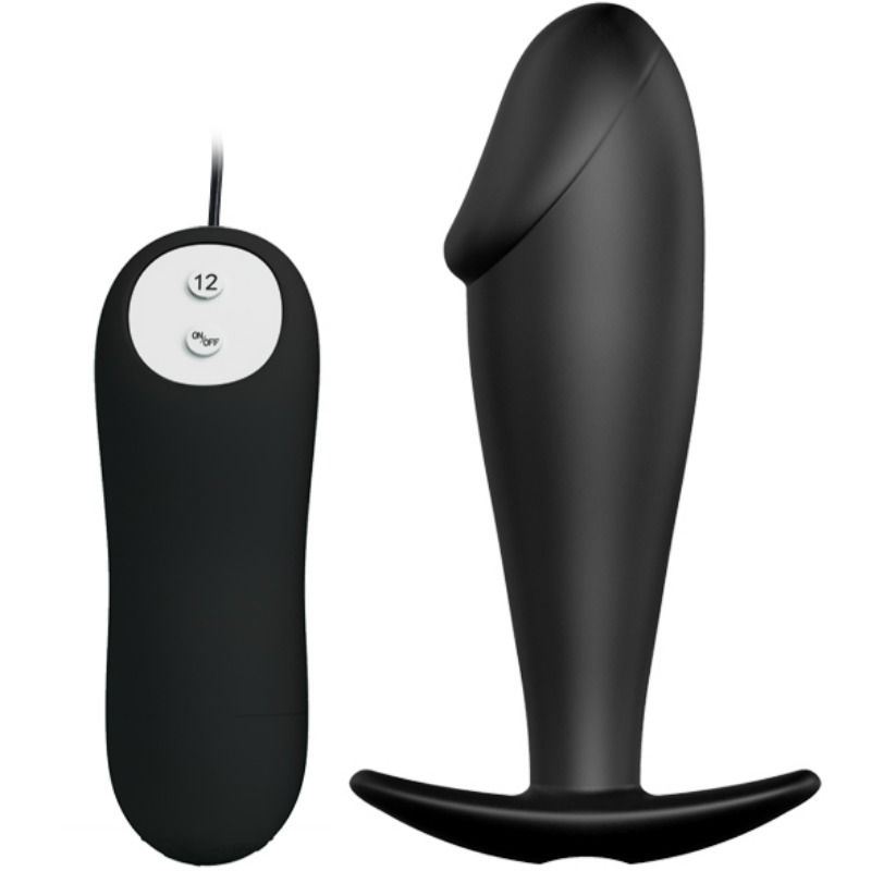 Penisförmiger Analplug aus Silikon mit 12 Vibrationsmodi, schwarz