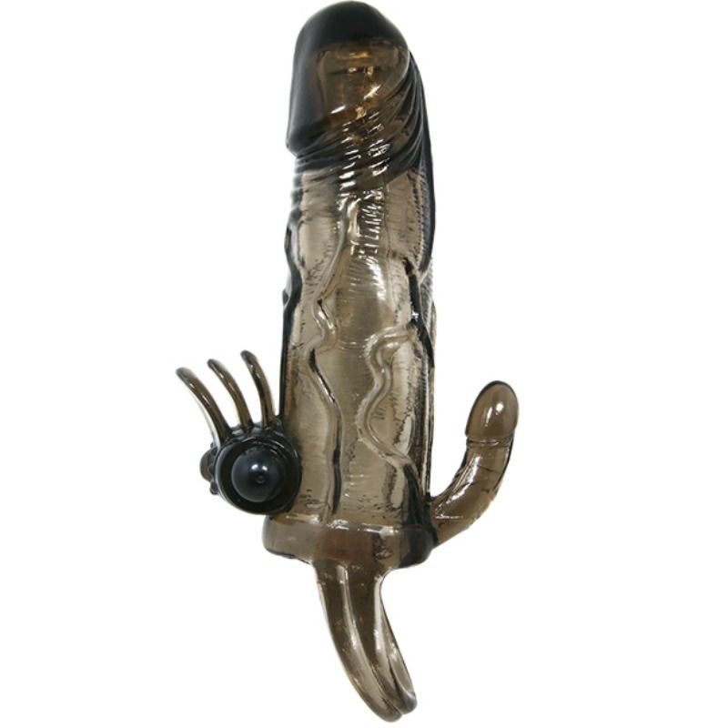Brave Man Penishülle mit Klitoris- und Analstimulation Double Bullet Schwarz 16,5 cm