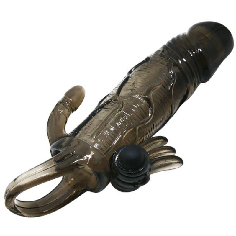 Brave Man Penishülle mit Klitoris- und Analstimulation Double Bullet Schwarz 16,5 cm