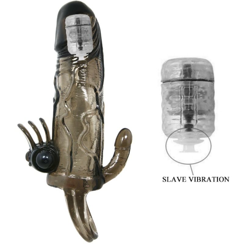 Brave Man Penishülle mit Klitoris- und Analstimulation Double Bullet Schwarz 16,5 cm
