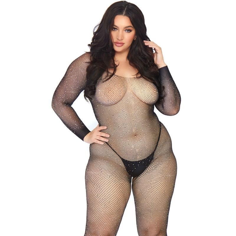 Leg Avenue Kristallisierte Netz-Bodystrümpfe – 1x-2x