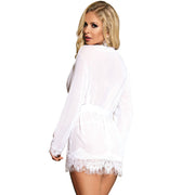 Weißes Babydoll mit langen Ärmeln und Fransen s/m