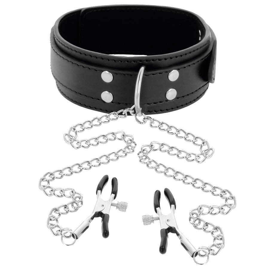 Schwarzes Brustwarzenklammerhalsband