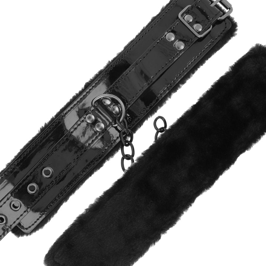 Verstellbare schwarze Lederhandschellen mit Vorhängeschloss
