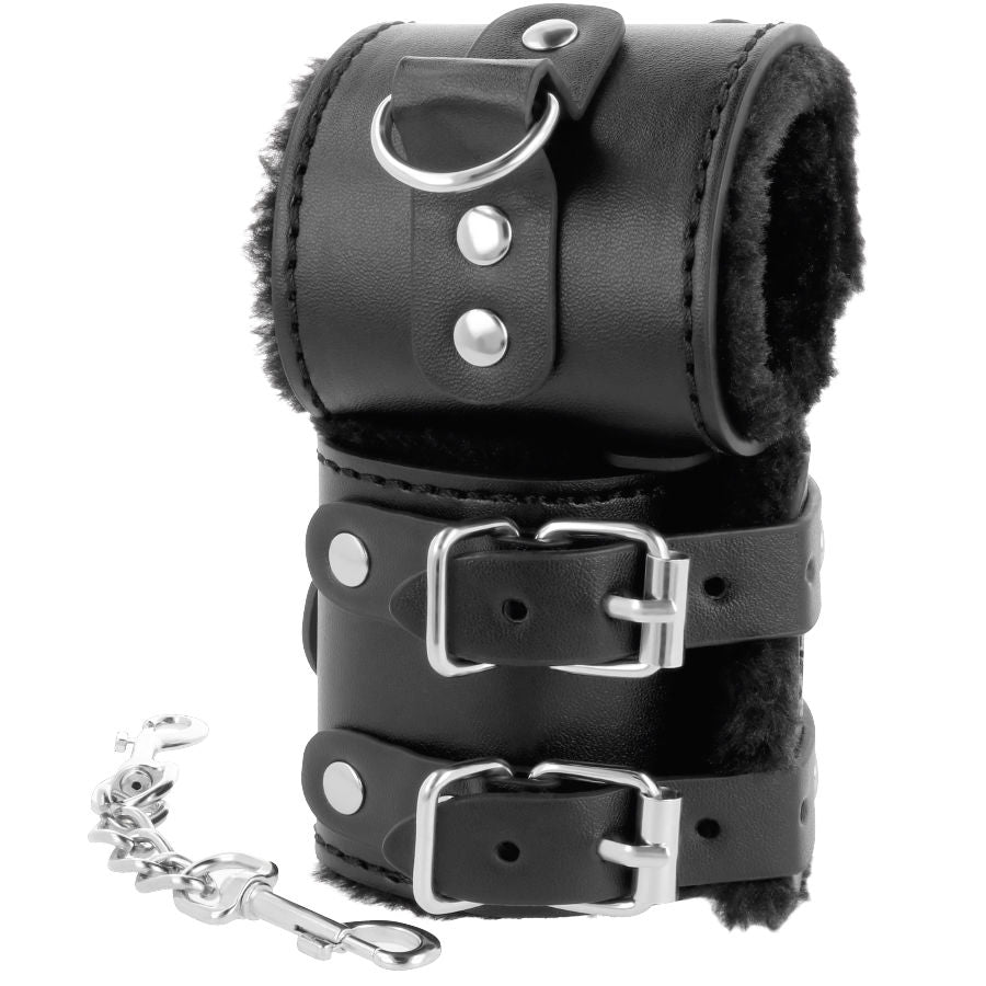 Verstellbare schwarze Lederhandschellen mit Futter