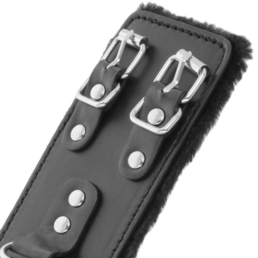 Verstellbare schwarze Lederhandschellen mit Futter