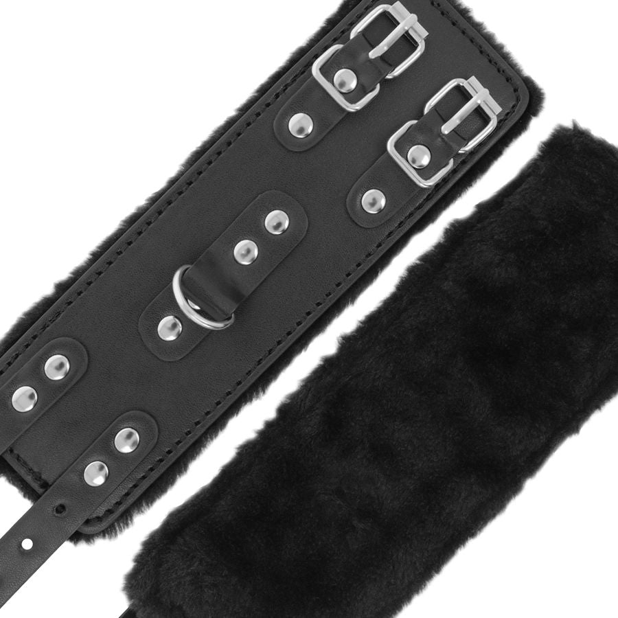 Verstellbare schwarze Lederhandschellen mit Futter