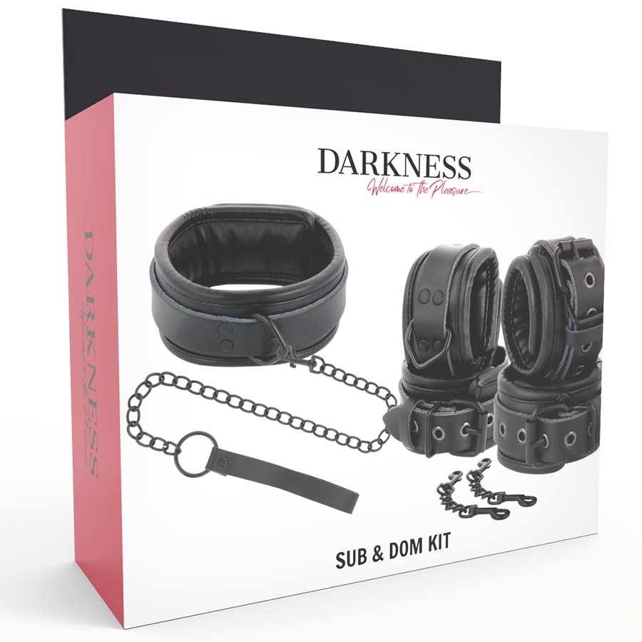 Schwarze Handschellen und Halsband aus Leder