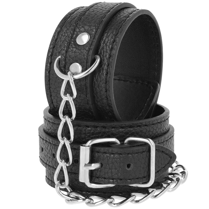 Schwarze Handschellen aus strukturiertem Leder