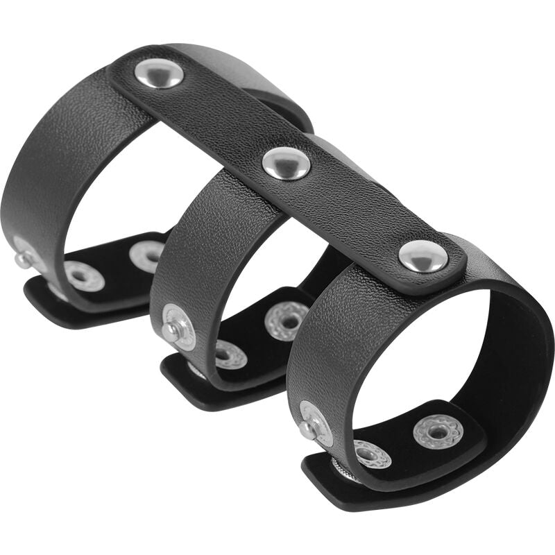 Verstellbarer Doppel-Penis- und Hodenring aus Leder