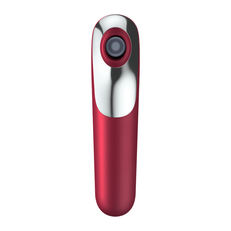 Doppelter Liebesvibrator und Saugnapf mit roter gepulster Luft