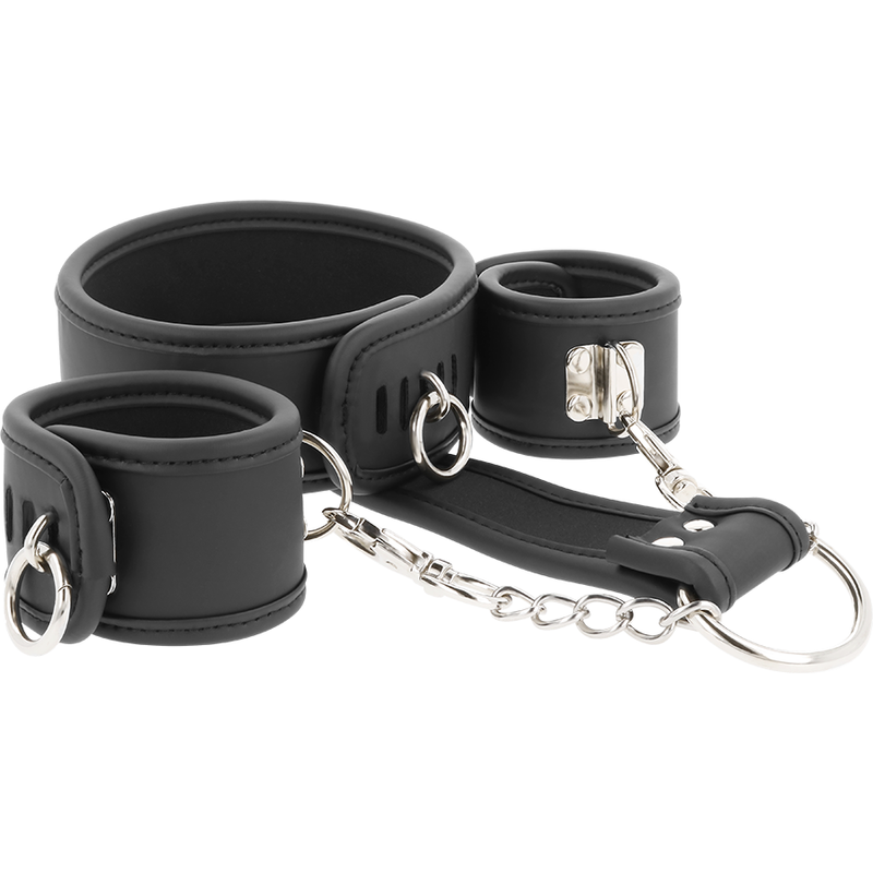 Halsband und Handschellen aus veganem Leder mit Neoprenfutter