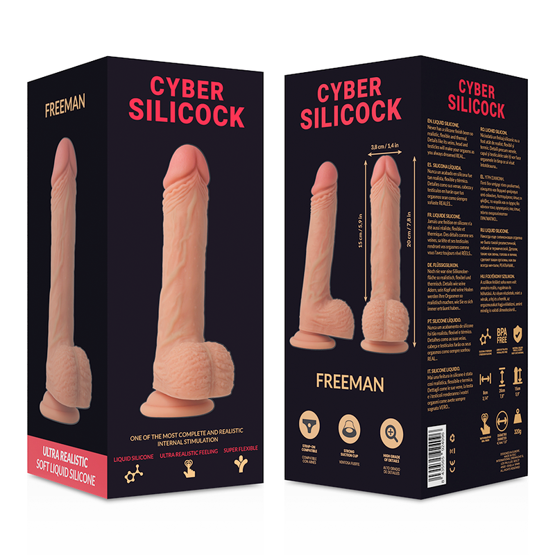 Strap-on Freeman Flüssigsilikon mit 3 freien Ringen 20 cm -o- 3,8 cm